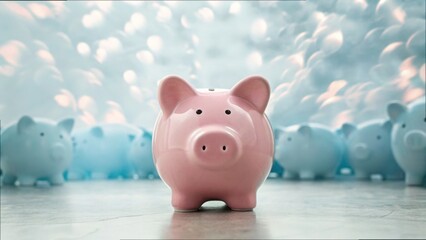 Poster - Surreal Piggy Bank in Dreamy Background with Blurred Visual Elements