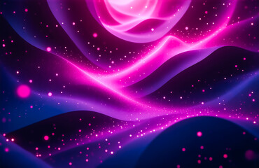 Aufkleber - Abstract cosmic landscape, swirling nebula in vibrant pink and purple hues. Glowing particles and light trails create a dreamy, ethereal effect.