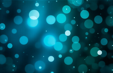 Aufkleber - Abstract image of teal and blue bokeh lights on a dark background.  The varying sizes and intensities of the glowing circles create a dreamy, ethereal effect.