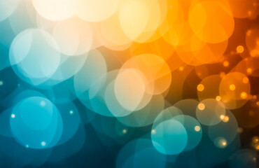Poster - Abstract background with blurred bokeh lights in teal, orange, and white.  A gradient effect transitions smoothly between the colors, creating a dreamy, festive atmosphere.