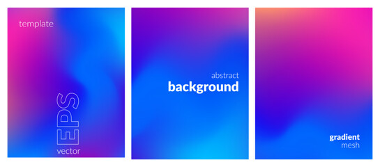 Abstract liquid background set. Gradient mesh. Bright color blend. Blurred fluid colorful mix. Modern design template for web covers, ad banners, posters, brochures, flyers. EPS vector illustration