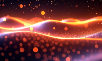 Poster - Dynamic wave of glowing particles motion, abstract digital landscape background animation