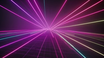 Poster - A vibrant, futuristic pathway illuminated by radiant neon lines.