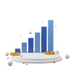Poster - 3D Render of Ascending Blue Bar Chart on White Platform with Gold Accents