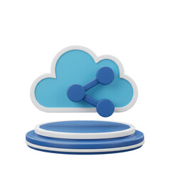 Poster - Blue 3D Cloud Sharing Icon on White Podium