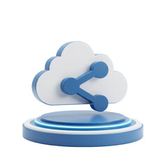 Poster - 3D Render of Blue Cloud Sharing Icon on a Platform