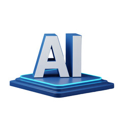 Poster - 3D Render of AI Text on Blue Platform