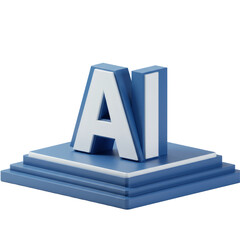 Poster - 3D Render of AI Text on Blue Platform