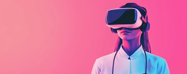 Poster - Virtual reality experience urban setting digital content futuristic environment close-up view innovative technology