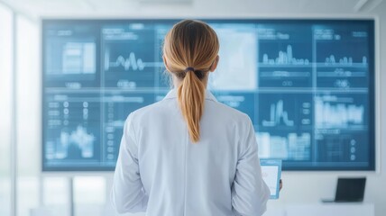 Poster - Analyzing data trends in business analytics corporate office digital display modern workspace professional perspective