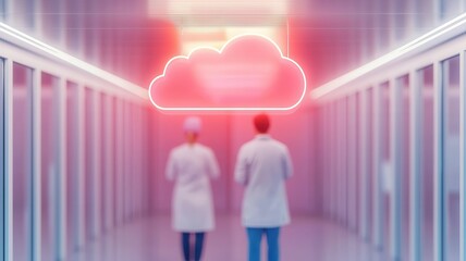 Poster - Healthcare innovation showcase medical professionals in futuristic environment with cloud technology