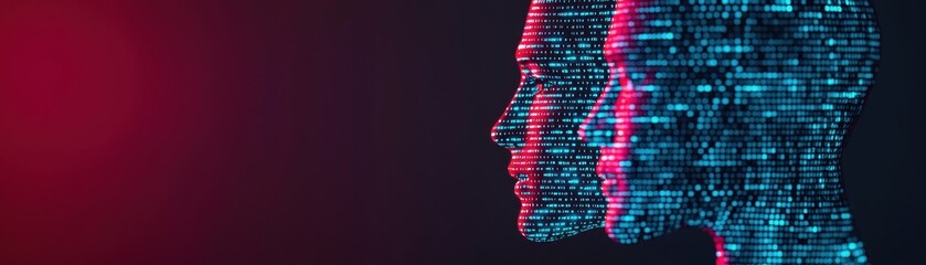 Poster - Digital human faces virtual reality 3d visualization futuristic environment side view ai technology exploration