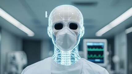Poster - Medical technology advancements featuring a futuristic robot in a healthcare environment digital art high-tech setting