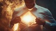 © Mitchell - Man revealing light power superhero concept stock photo background image and shirt opening scene design