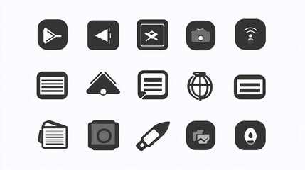 Poster - Collection of black and white app icons for ui design and mobile development user interface elements set vector