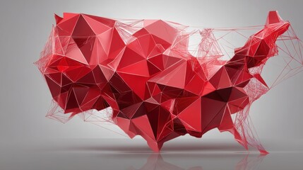 Poster - Vibrant abstract red poly shape creating an intriguing visual experience against a soft background of colorful layers