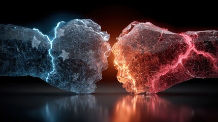 Poster - two pieces of ice sitting on a transparent ground with a glowing effect beneath showcasing natural b