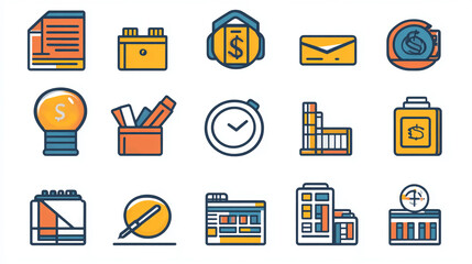 Poster - Business icons set vector illustration for finance management and creative office work design 100