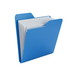 Poster - Blue 3D Folder Icon with White Documents on Transparent Background