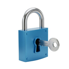 Poster - Blue Metal Padlock with Key on Transparent Background