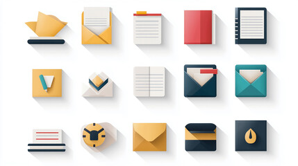 Poster - Flat design icons set for business and office documents email and time management vector illustration