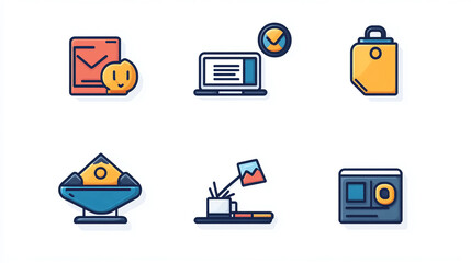 Poster - Cute business icon set vector illustration for marketing and design projects in various applications