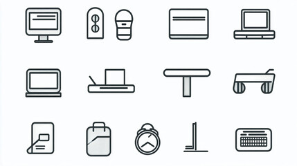 Fototapete - Office equipment icons vector set for business and technology concept minimal style design elements icons