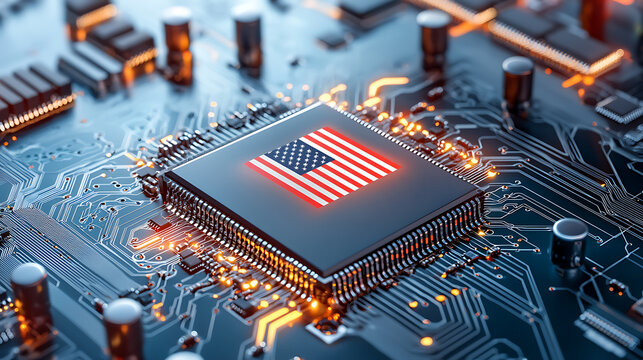 Innovative technology creation united states digital artwork circuit board environment close-up view american identity