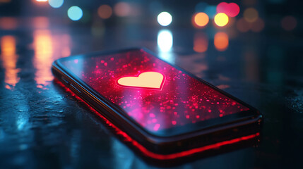 Poster - Glowing heart on phone screen abstract love technology mobile device smartphone romance valentines day connection