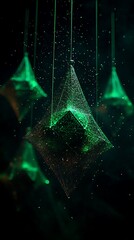 Aufkleber - Abstract, digital, glowing,  geometric,  crystals hanging.  Illuminated,  suspended,  dark,  futuristic,  space-like,  technological, network design,  illumination