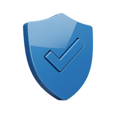 Poster - 3D Render of a Blue Glossy Shield with Check Mark