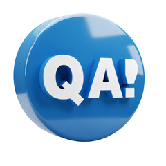 Poster - 3D Glossy Blue QA Icon with White Text on Transparent Background