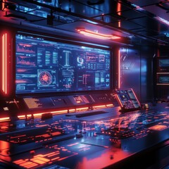Poster - Futuristic control panel with glowing displays and interactive controls.