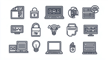 Poster - Technology icons vector set for web design and development services and digital solutions collection
