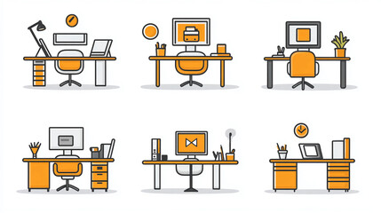 Poster - Office desk setup ideas for home office design and workspace inspiration with computer and chair layouts