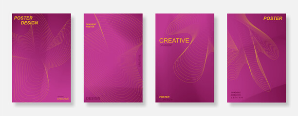 Poster - Abstract elegant line wave poster background set. Creative cover template design with smooth wavy lines. Suitable for flyer, banner, social media, ads