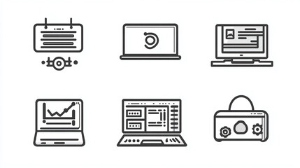 Fototapete - Vector icons of computer devices software and hardware for business and technology applications use