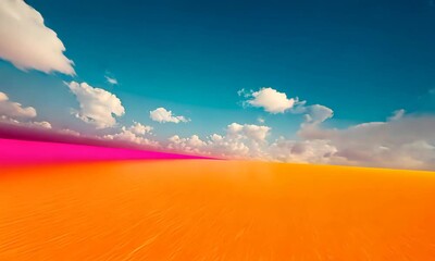 Poster - Colorful Pastel Horizon View with Blue Sky and Clouds for Calm and Relaxing Background