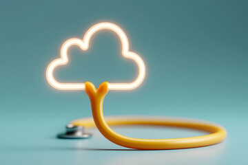 Poster - A yellow stethoscope forms a cloud shape, symbolizing healthcare and technology integration in a modern, minimalist design.