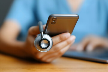 Aufkleber - A person holds a smartphone with a unique attachment, possibly a lens or accessory, against a blurred background.