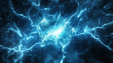 Poster - Abstract blue lightning energy background power storm electric discharge plasma effect texture wallpaper design
