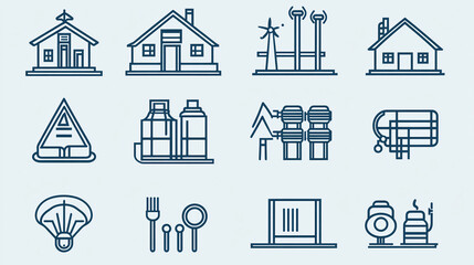 Poster - Vector icons set buildings energy food industry transport outline style for web and graphic design