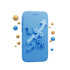 Poster - 3D Render of Blue Smartphone Showing Upward Growth Charts and Percentage Icons