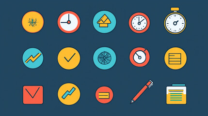 Poster - Business time management productivity planning strategy efficiency icon set vector graphic design