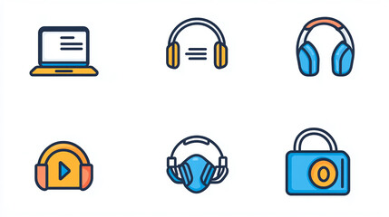 Poster - Vector tech devices icons set laptop headphones music player podcasting gadgets digital equipment