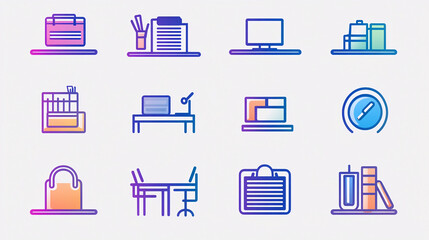 Poster - Office supplies icons vector set for business and education concept with desk and stationery items design