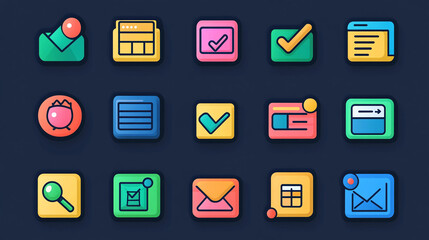 Poster - Colorful business interface icons set for ui design and web design vector illustration collection