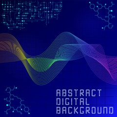 Abstract technology banner gradient blue background concept with technology light effect, wavy lines, abstract tech, Ai, big data, lines dots connection