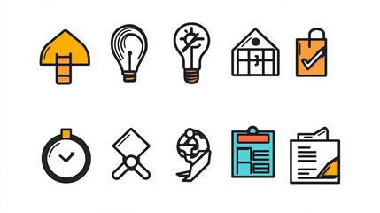 Poster - Business strategy planning ideas innovation creative solution icons vector illustration set design concept