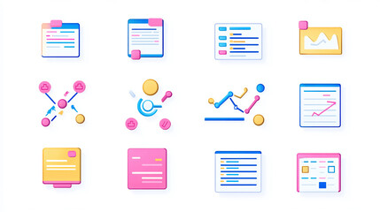 Poster - Isometric data analysis icons set for business intelligence and data visualization concept design vector 3d
